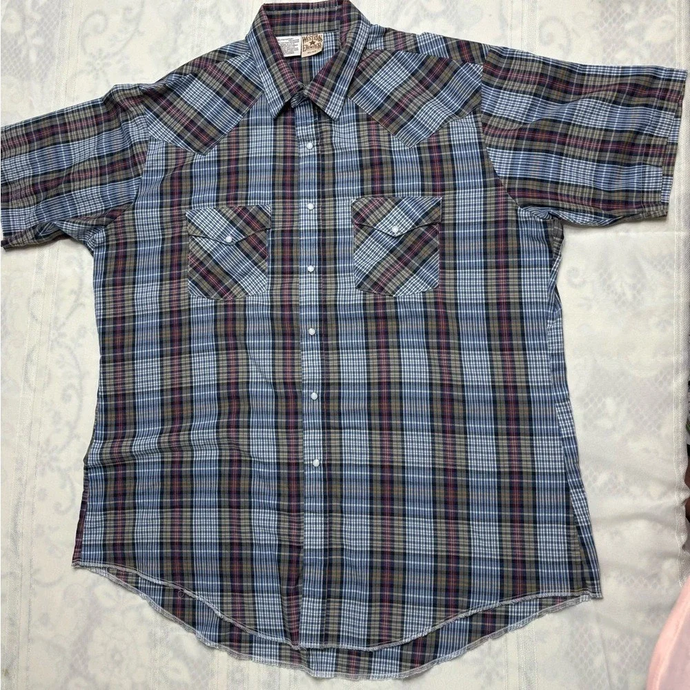 Vintage‎ MensXL Western Frontier short sleeve Pearl snap cowboy shirt